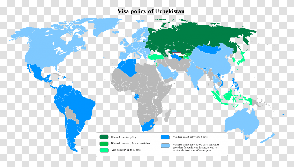 Visa Policy Of Uzbekistan With Transit Visit World Map, Plot, Diagram, Atlas, Poster Transparent Png