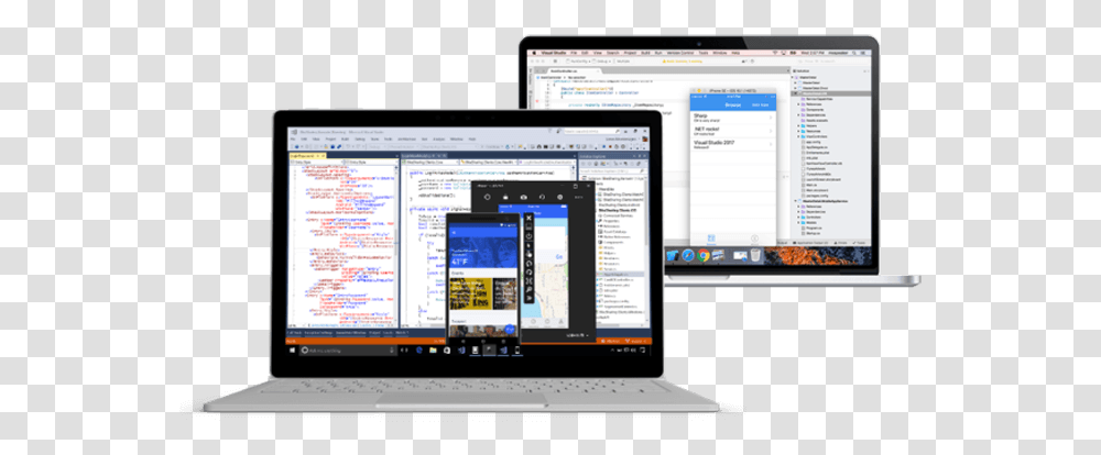 Visual Studio Displayed On Mac And Windows Devices Microsoft Visual Studio, Computer, Electronics, LCD Screen, Monitor Transparent Png