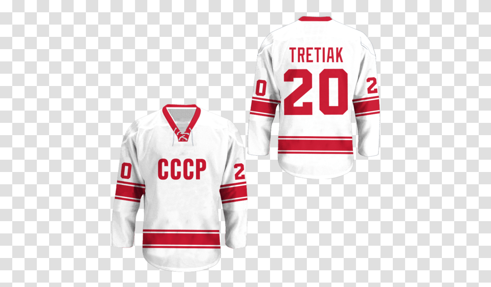 Vladislav Tretiak Ussr Cccp Hockey Jersey New Stitch Sports Jersey, Apparel, Shirt, Person Transparent Png