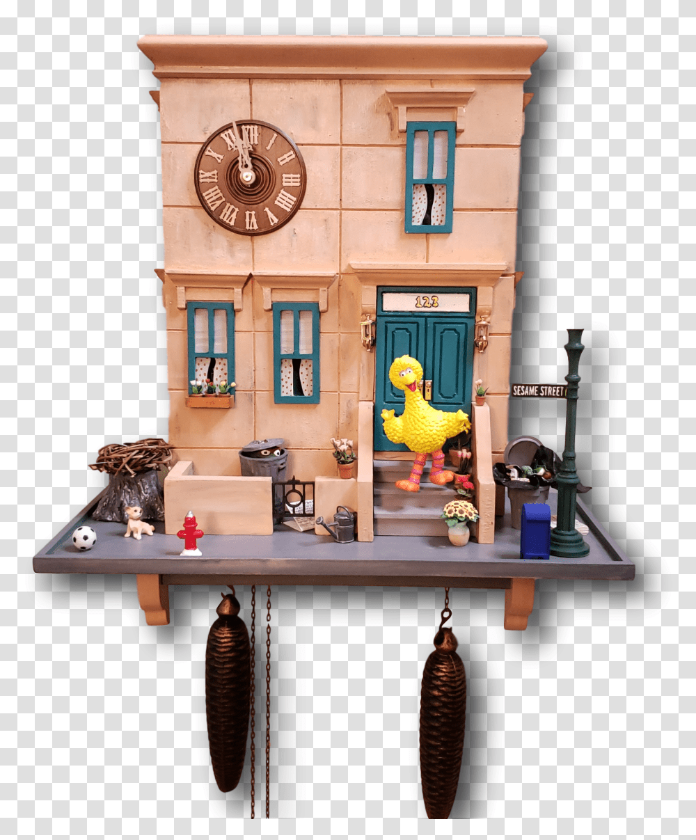 Voice Of Big Bird And Oscar Gifted With Special Clock By Sesame Street Cuckoo Clock, Tabletop, Furniture, Wood, Analog Clock Transparent Png