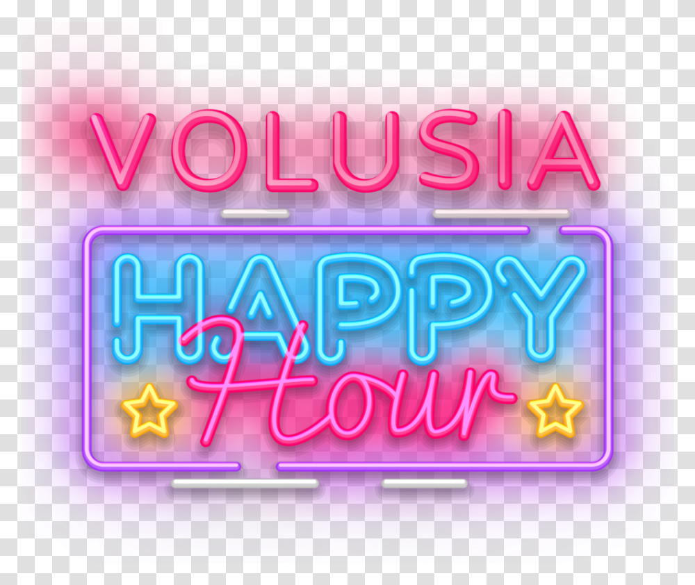 Volusia Happy Hour Photo Calligraphy, Neon, Light, Club Transparent Png