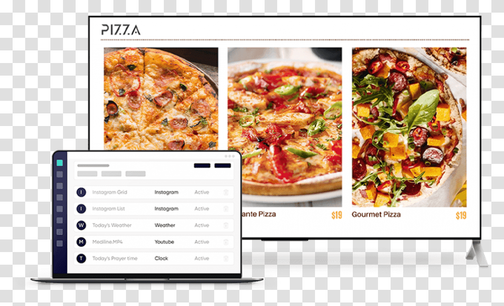 Voolsy Screen Digital Signage In Pizza Store Flamiche, Food, Laptop, Poster, Advertisement Transparent Png