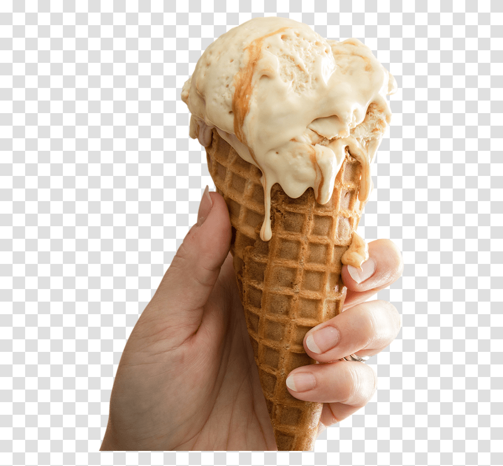 Waffle Cone Holding Ice Cream Cone, Dessert, Food, Creme, Person Transparent Png