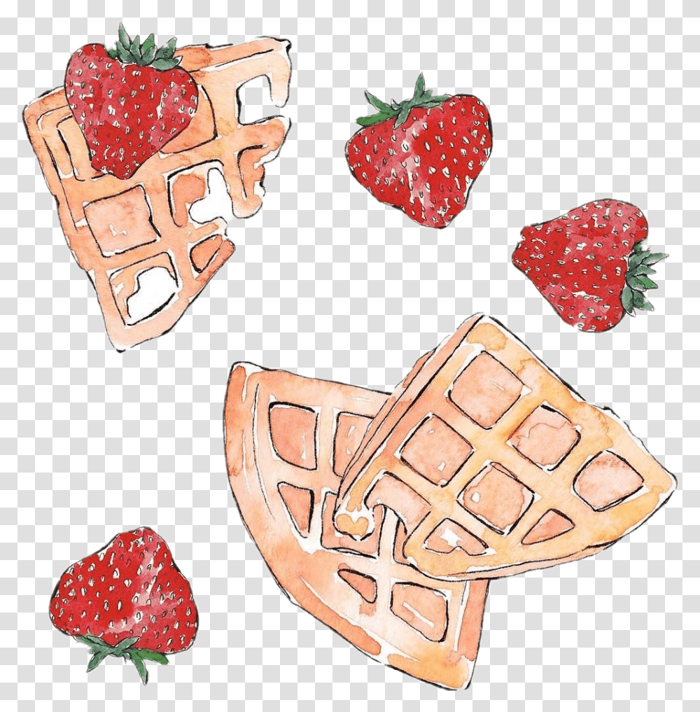 Waffles Wofles Strawberry Fresas Desayuno Stickerspopulares Strawberry, Fruit, Plant, Food Transparent Png
