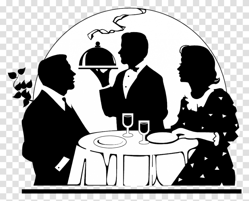 Waiter Serving High Quality Image Arts Couple Having Dinner Silhouette, Person, Human, Helmet, Clothing Transparent Png