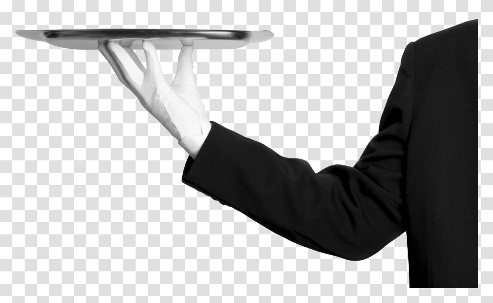Waiter With Tray White Glove Service, Person, Arm, Suit Transparent Png