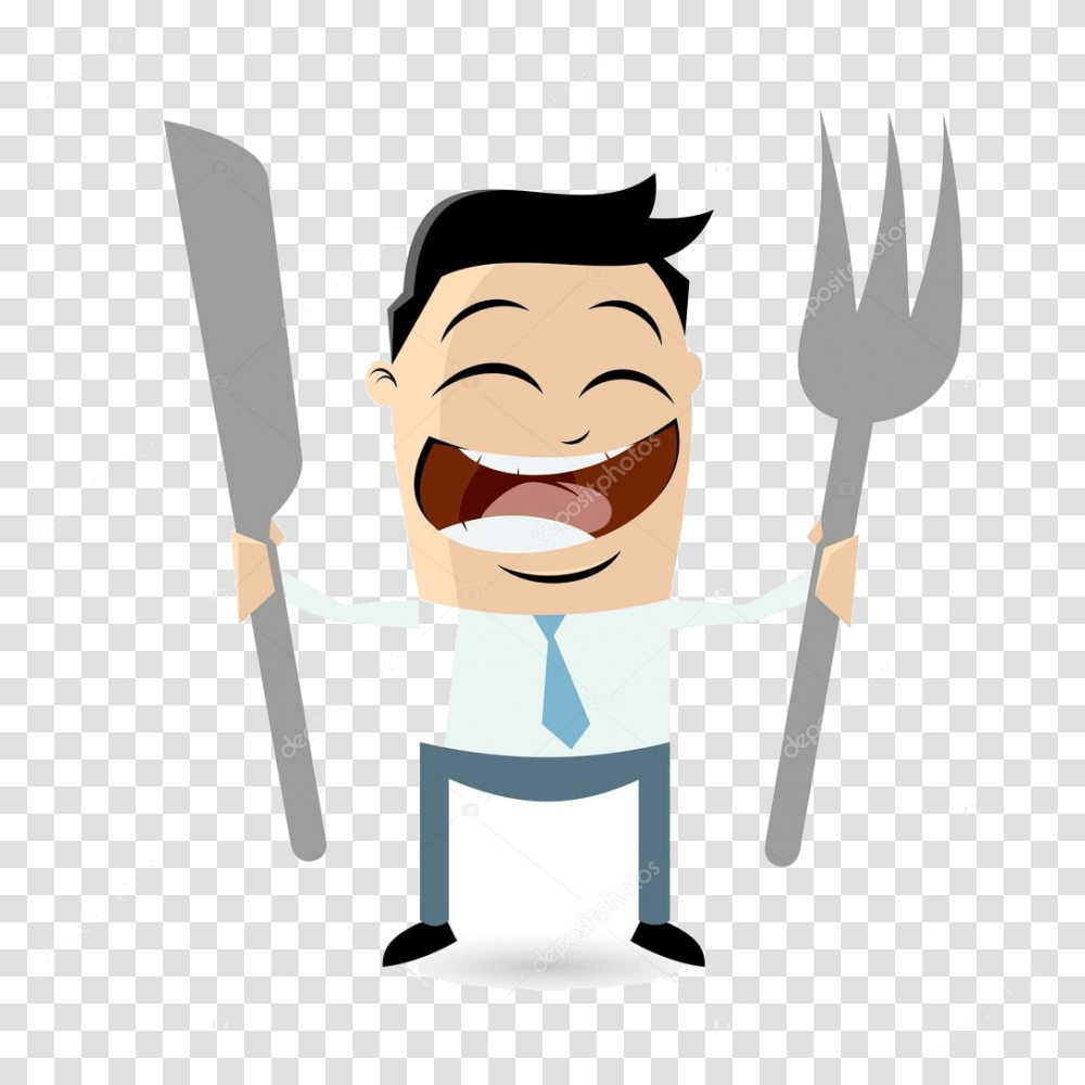 Waiting Clipart Of Man For Food Man Mustache Cartoon, Person, Human, Fork, Cutlery Transparent Png