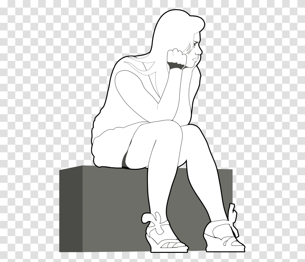 Waiting Girl Outline, Person, Human, Kneeling, Sitting Transparent Png