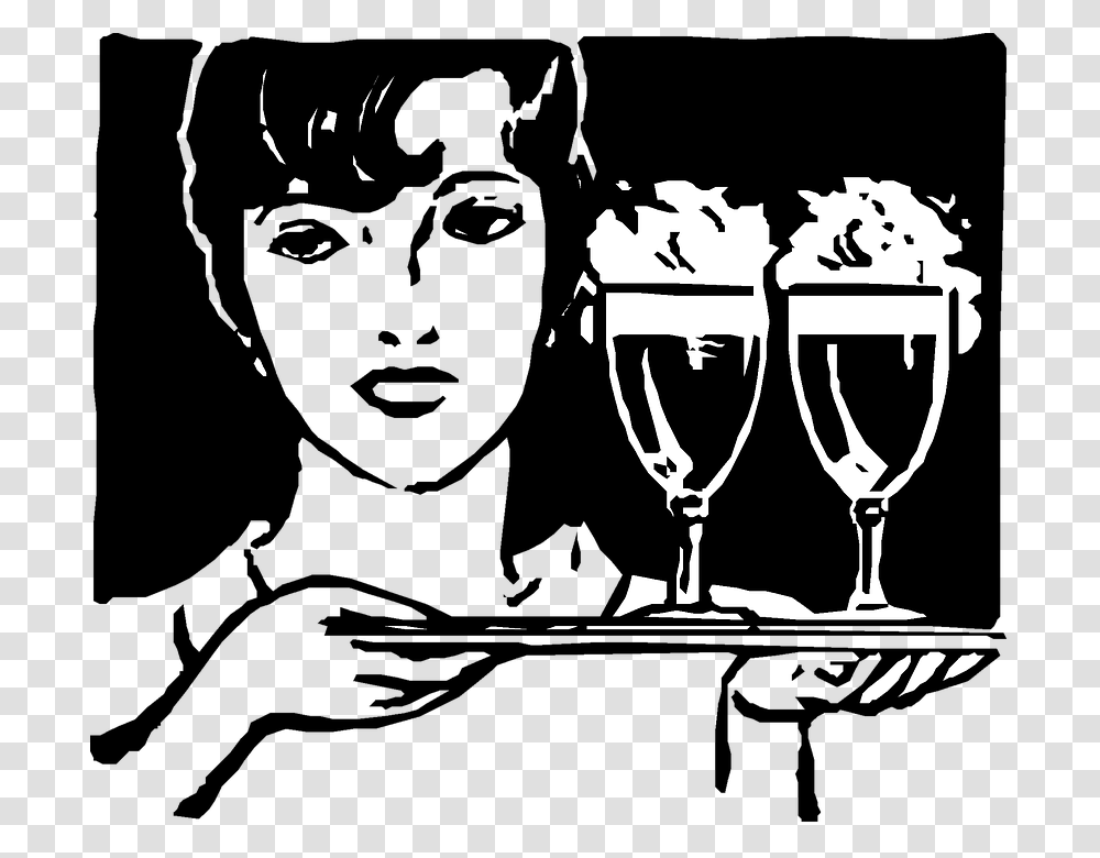 Waitress Vintage Retro Clipart, Glass, Goblet, Alcohol, Beverage Transparent Png