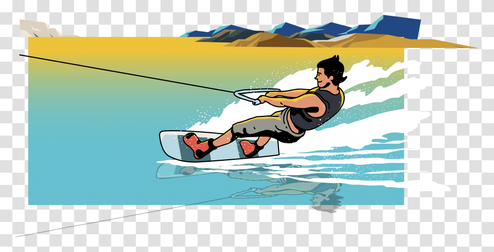 Wakeboarding Kitesurfing Cartoon Illustration Cartoon Wakeboard Clipart, Sea, Outdoors, Water, Nature Transparent Png