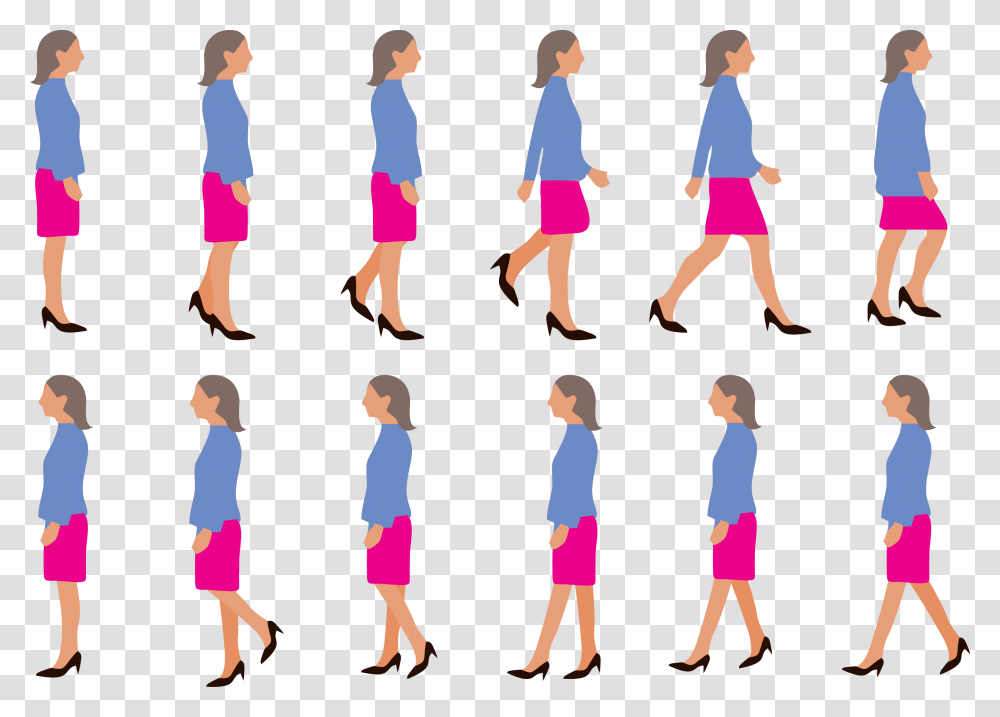 Walk Cycle Walking Woman Woman Walking Cycle, Standing, Person, Female Transparent Png