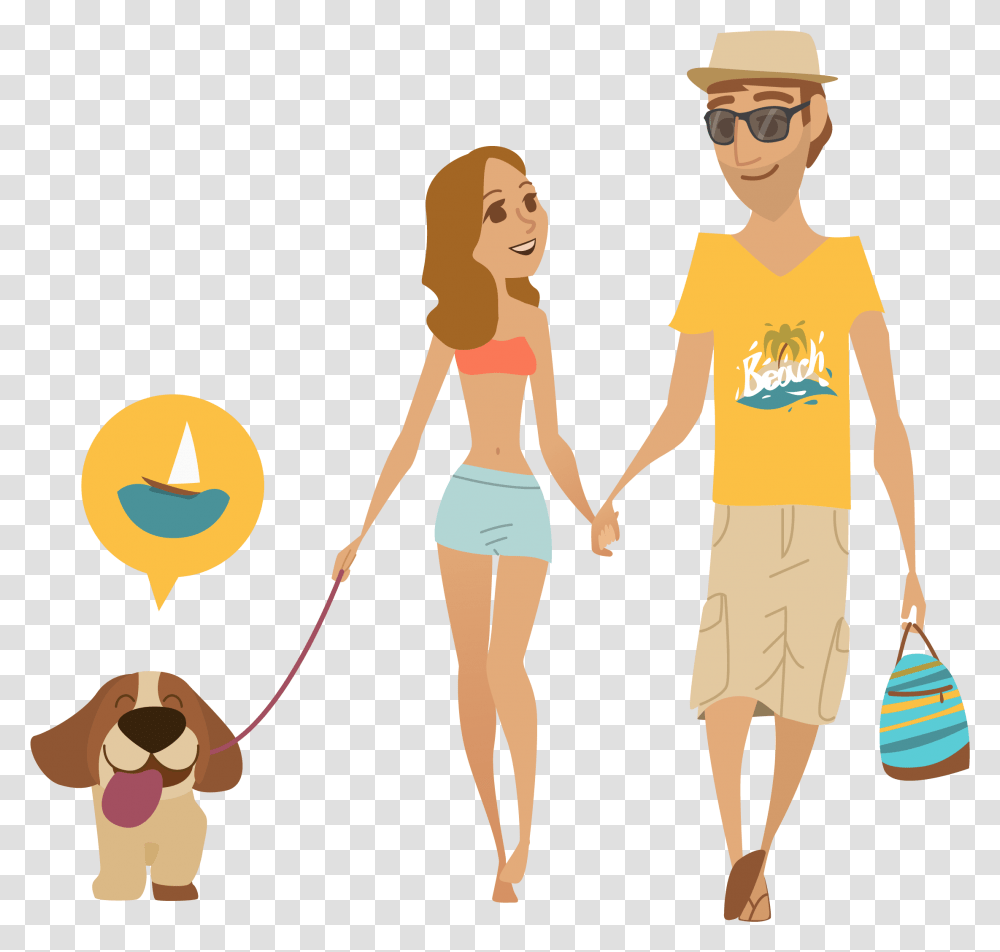Walkathon Clipart Couple With Dog Illustration, Person, Human, People, Family Transparent Png