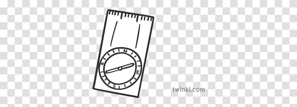 Walkers Compass Black And White Illustration Twinkl Measuring Instrument, Clock Tower, Architecture, Building, Electronics Transparent Png