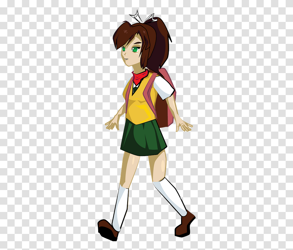 Walking Clipart Animated Girl Walking, Costume, Clothing, Person, Book Transparent Png