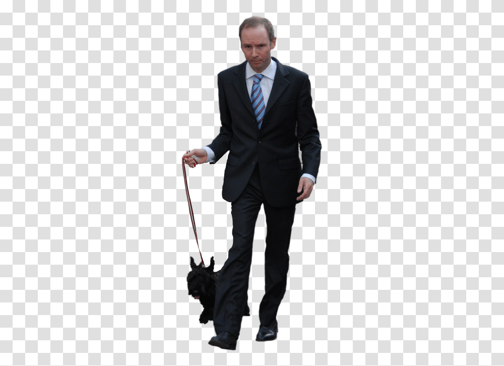 Walking Stick Man Walking Dog, Tie, Suit, Overcoat Transparent Png