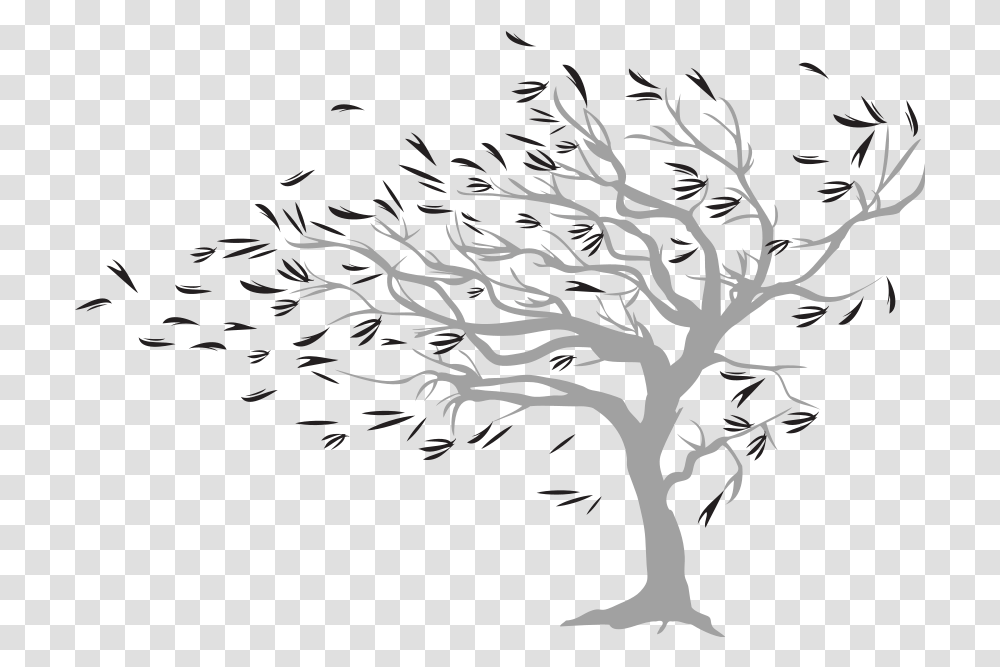 Wall Art Trees Blowing In The Wind Art, Plant, Root, Tree Trunk, Stencil Transparent Png