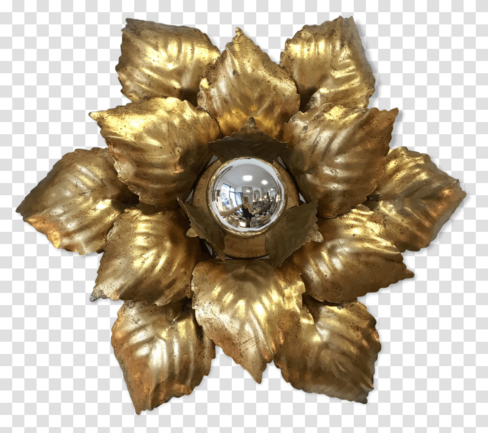 Wall Light Golden Metal Flower To LeafSrc Https Artificial Flower, Fungus, Accessories, Accessory, Jewelry Transparent Png