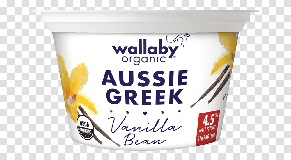 Wallaby Vanilla Bean Organic Whole Milk Greek Yogurt Wallaby Greek Yogurt Vanilla Bean, Label, Food, Dessert Transparent Png