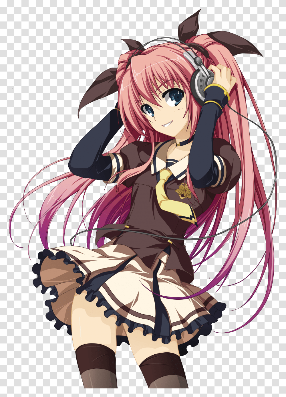 Wallpaper Anime Girls Pink Hair Long Headphones Animated Wallpaper Android Anime Transparent Png