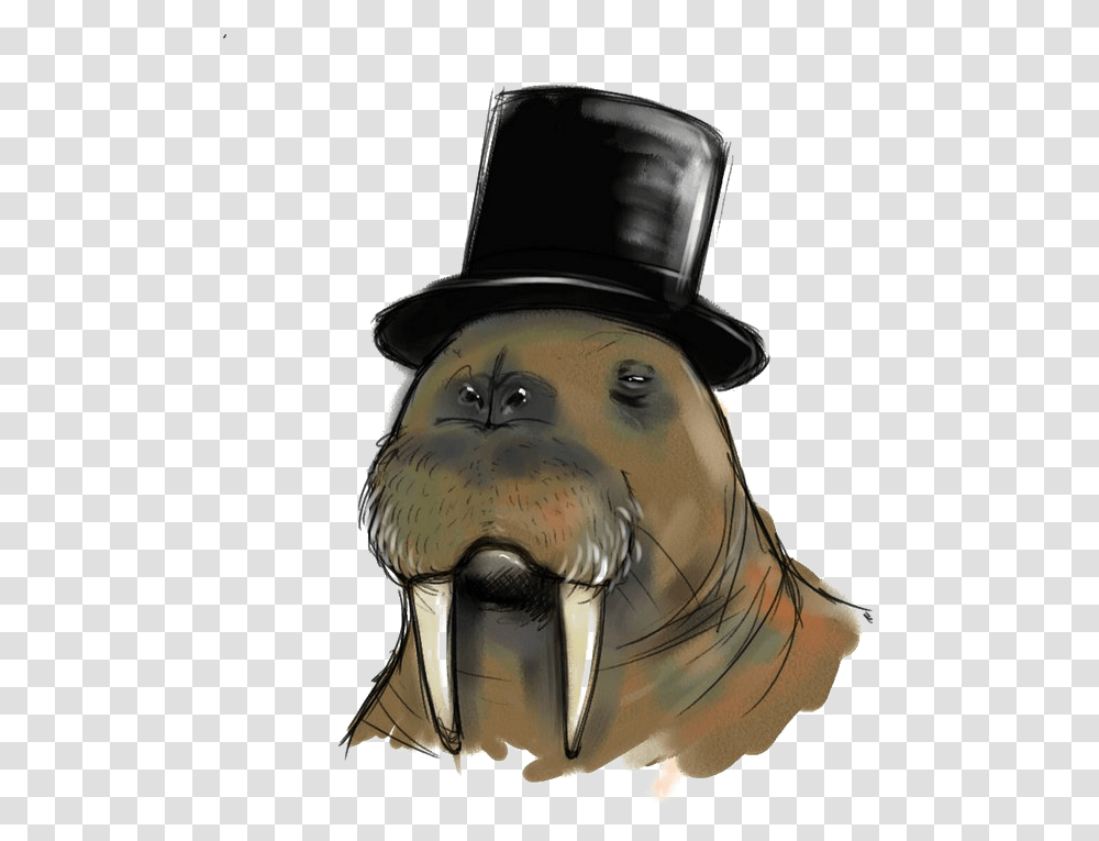 Walrus Walrus With Top Hat, Mammal, Animal, Sea Life, Person Transparent Png