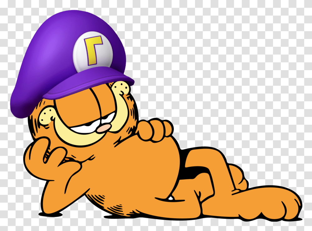 Waluigis Hat On Garfield Garfield, Helmet, Apparel, Angry Birds Transparent Png