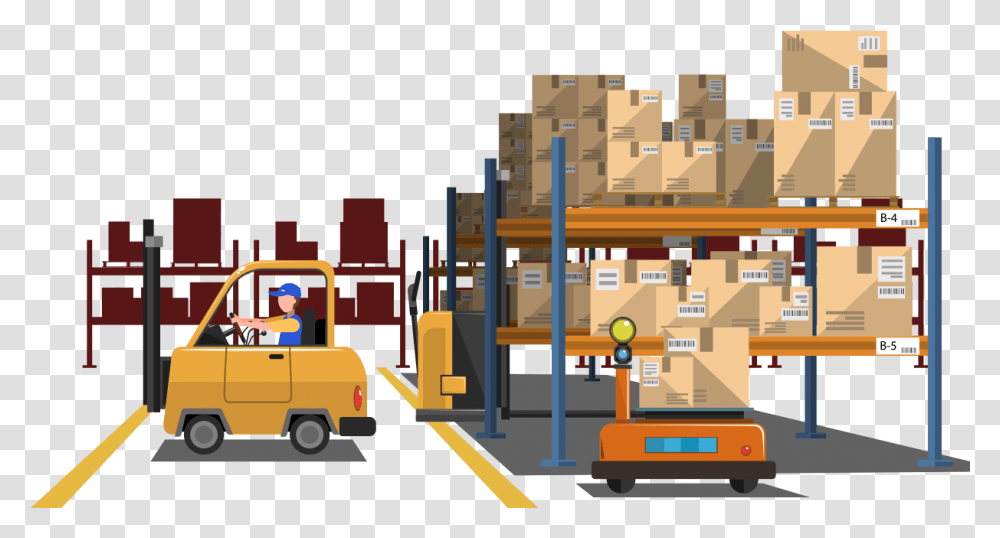 Warehouse Illustration, Building, Vehicle, Transportation, Bulldozer Transparent Png