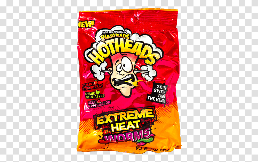 Warheads Hotheads Extreme Heat Worms 5oz 142g Bag Front Snack, Food, Sweets, Confectionery, Flyer Transparent Png