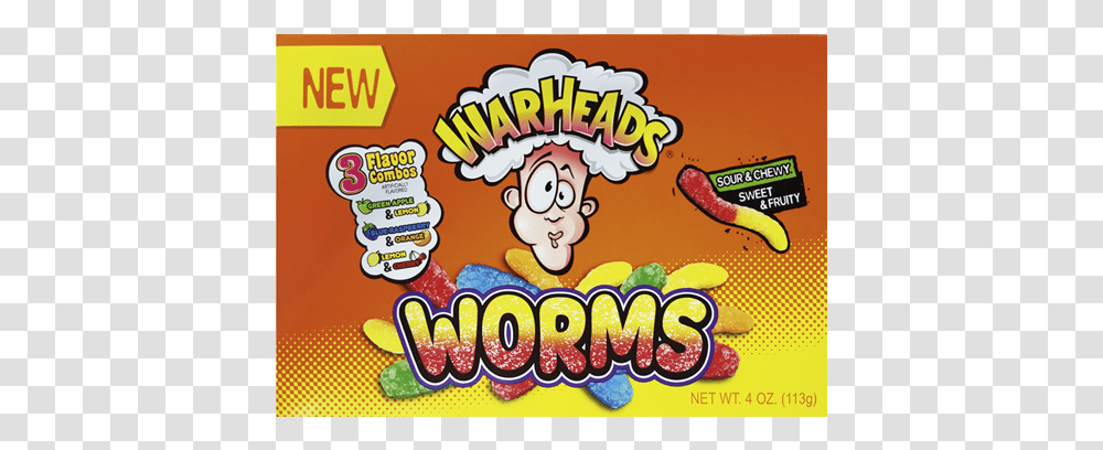 Warheads Theater Box Worms, Label, Food, Sweets Transparent Png