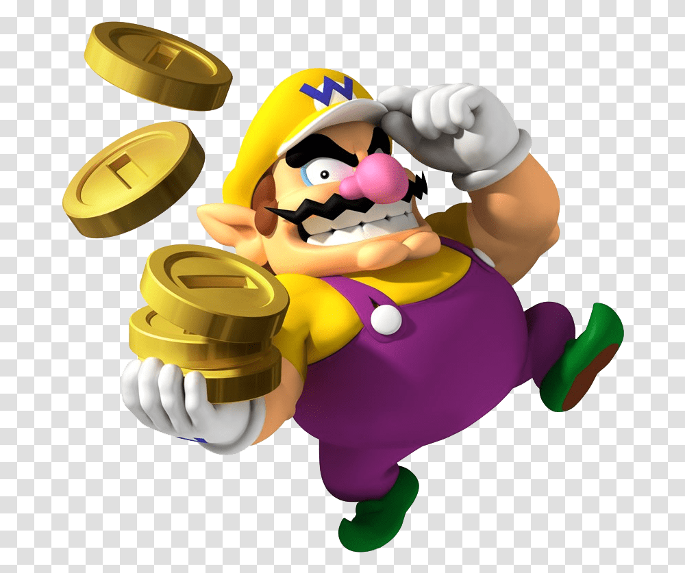 Wario With Coins, Super Mario, Person, Human, Toy Transparent Png