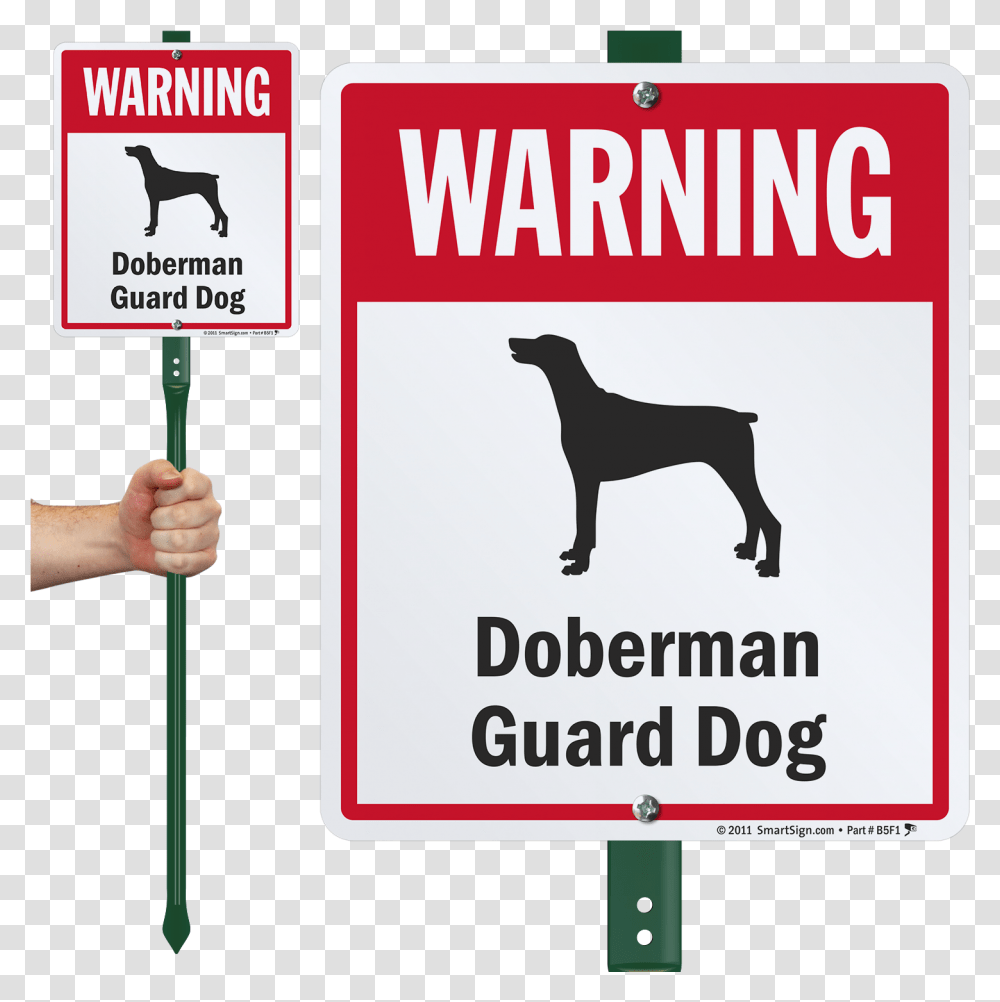 Warning Dog Breed Lawnboss Sign & Stake Kit Doberman Guard Dont Pick Flowers Signage, Symbol, Road Sign, Person, Human Transparent Png