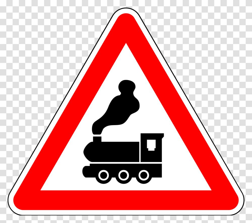 Warning Rail Crossing Without Safety Arm Falling Rocks Road Sign, Person, Human, Triangle Transparent Png