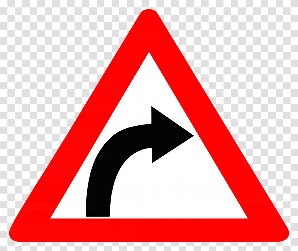 Warning Sign Traffic Sign Driving Road Right Hand Curve Sign, Road Sign, Triangle Transparent Png