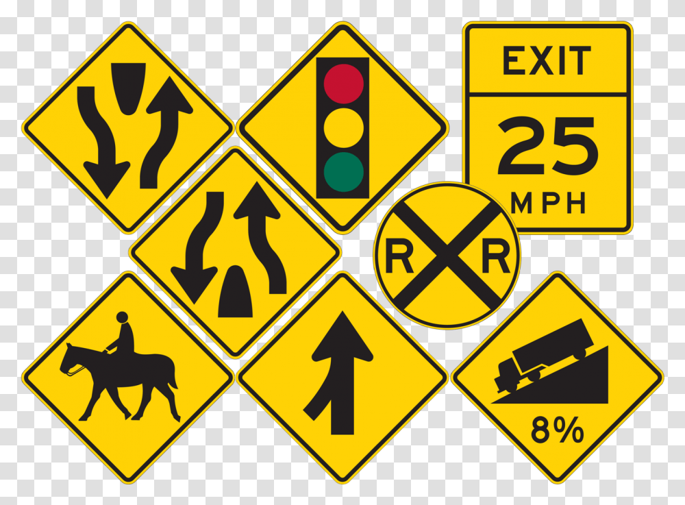 Warning Signs End Of Divided Highway Sign, Symbol, Road Sign, Vehicle, Transportation Transparent Png