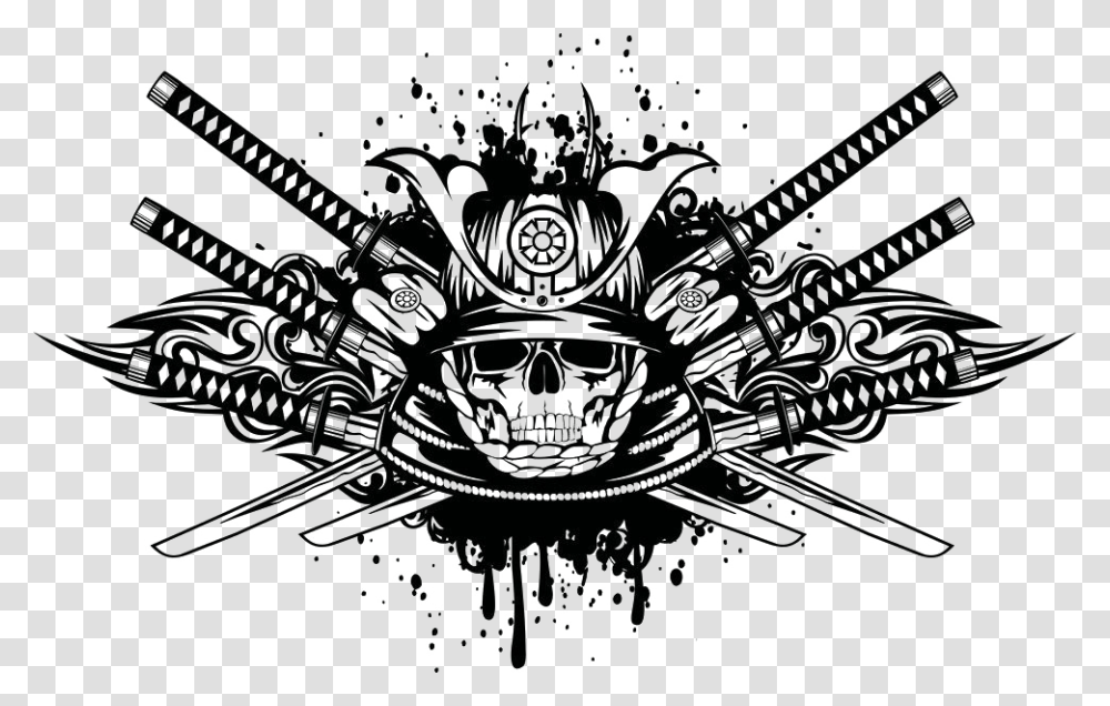 Warrior Skull Photography Katana Royalty Free Samurai Katana Logo Hd, Emblem, Airplane, Aircraft Transparent Png