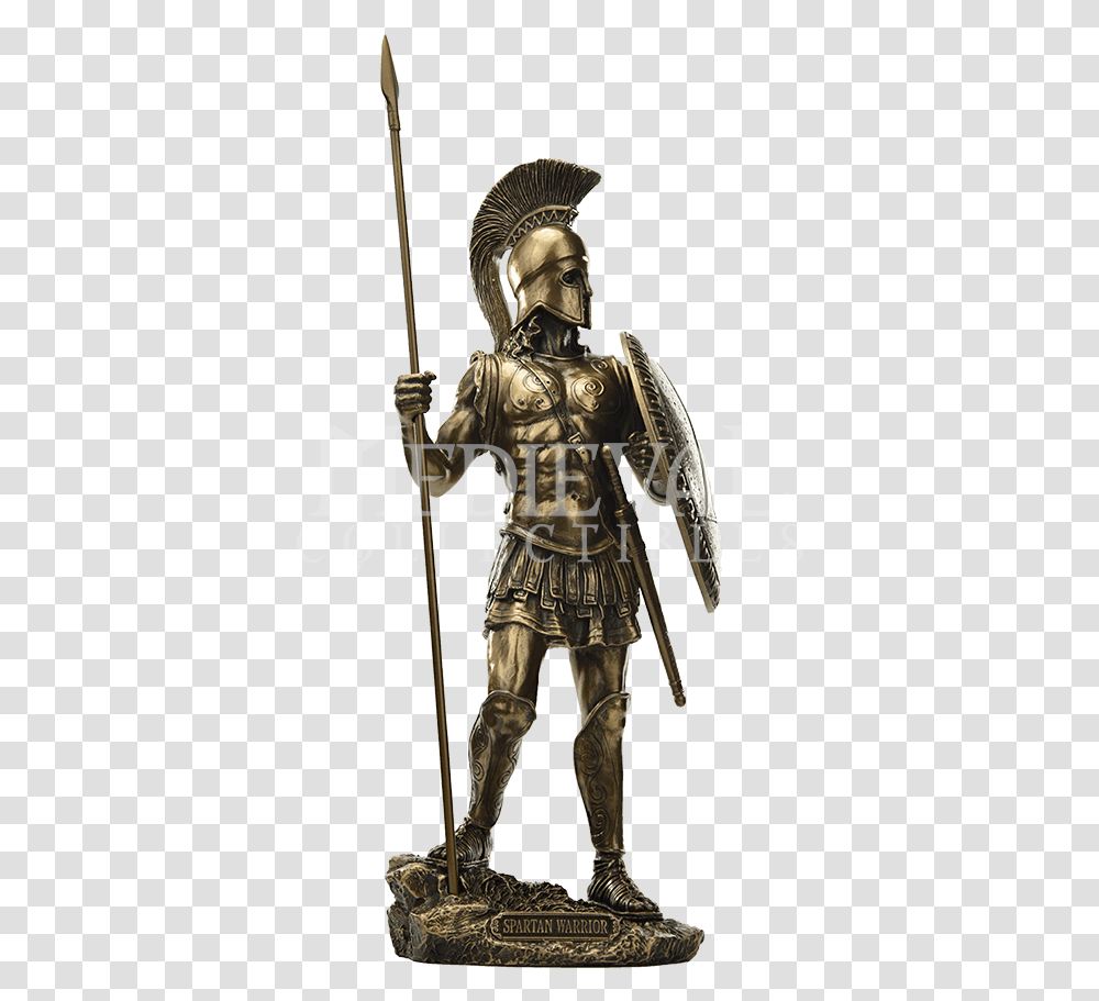 Warrior With Spear And Hoplite Shield Statue Figurine, Person, Human, Bronze, Armor Transparent Png