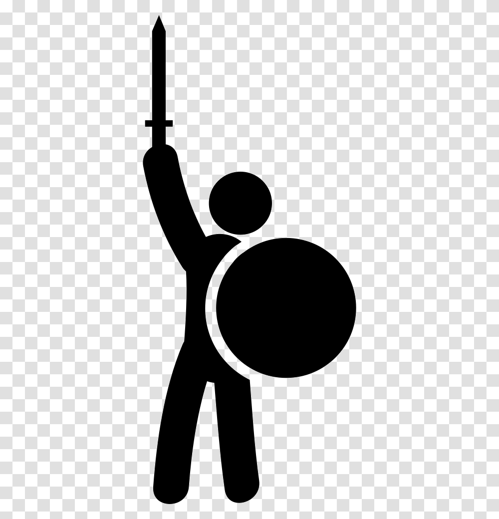 Warrior With Sword And Shield Icon Free Download, Stencil, Silhouette, Frying Pan, Wok Transparent Png