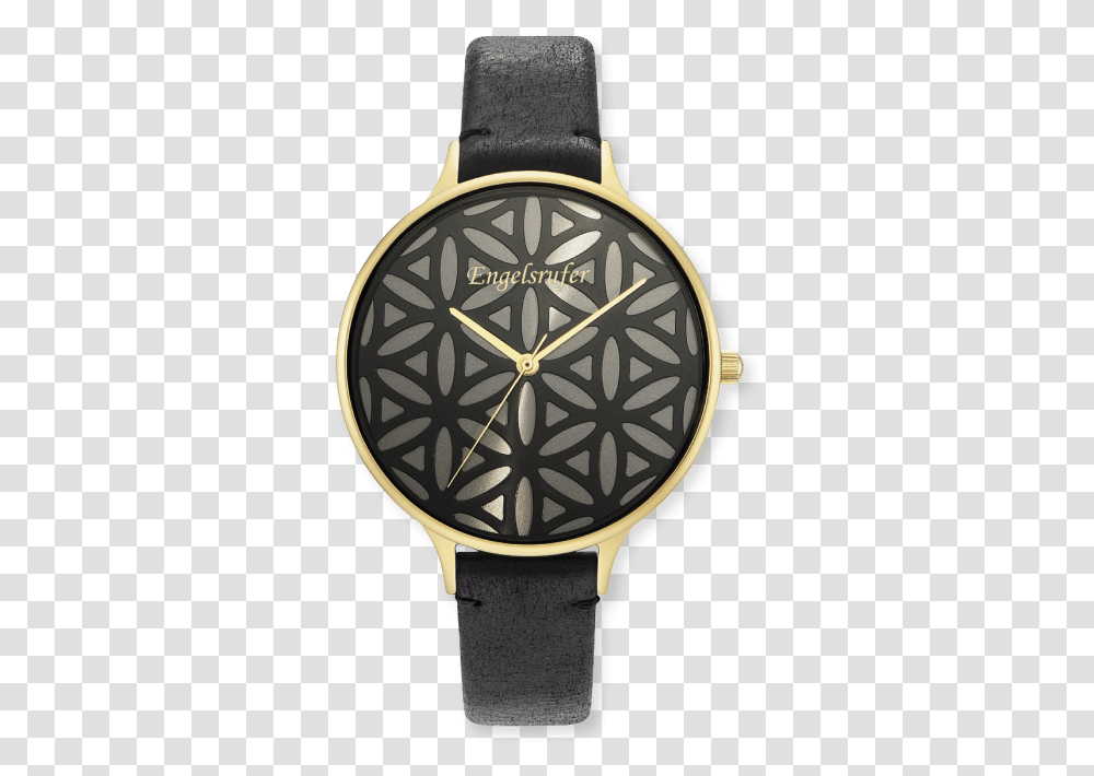 Watch Flower Of Life Gold Leather Strap Black Watch, Lamp, Wristwatch, Analog Clock, Wall Clock Transparent Png