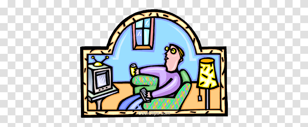 Watching Tv Relaxing Royalty Free Vector Clip Art Illustration, Stained Glass, Doodle, Drawing Transparent Png