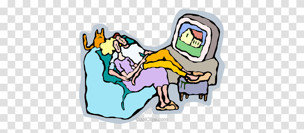 Watching Tv Sitting On Couch Royalty Free Vector Clip Art, Outdoors, Nature, Drawing, Painting Transparent Png