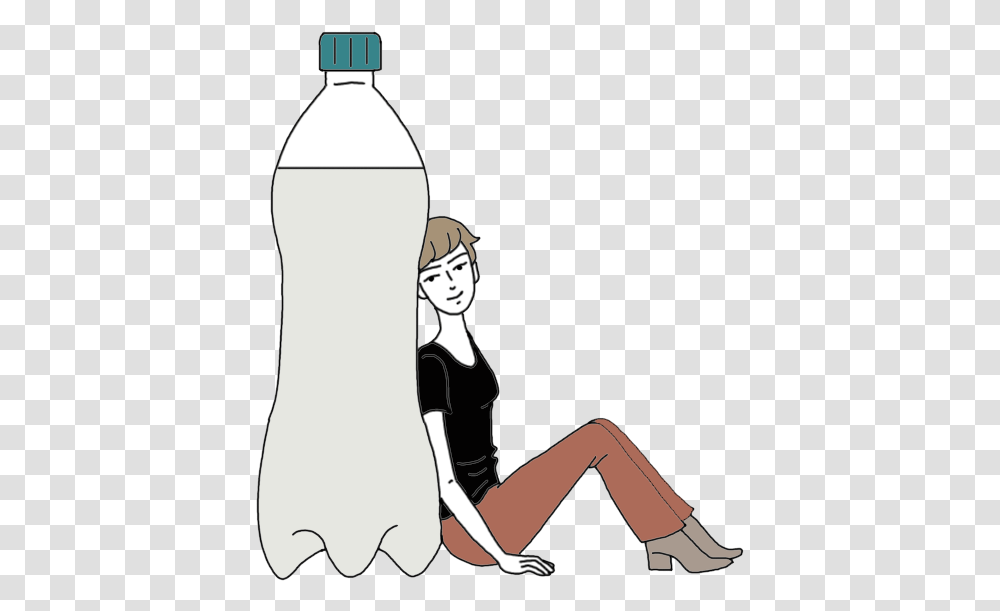 Water Bottle Cartoon Bottled Water, Clothing, Apparel, Female, Sitting Transparent Png