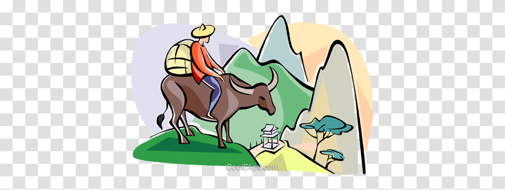 Water Buffalo Crossing Mountains Royalty Free Vector Clip Art, Animal, Mammal, Painting, Soil Transparent Png