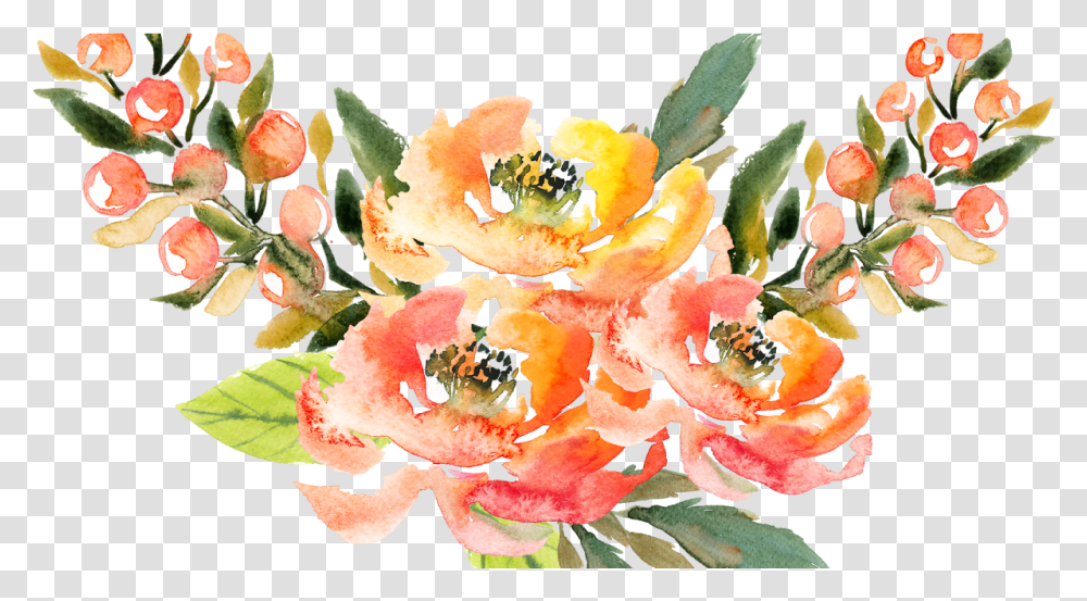 Water Colour Flower 28 Lavanya Fabric Design Watercolor Orange Flower, Plant, Pollen, Apidae, Bee Transparent Png