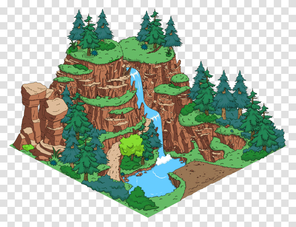 Water Fall Los Simpsons En Parque Yellowstone, Vegetation, Plant, Tree, Birthday Cake Transparent Png