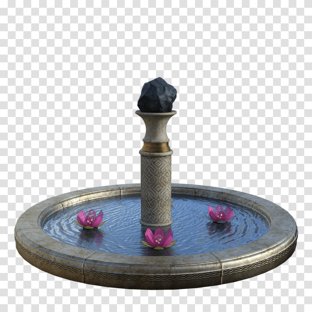 Water Fountain Flowers Rock Fuente De Agua, Jacuzzi, Tub, Hot Tub, Drinking Fountain Transparent Png