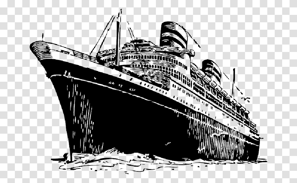 Water Large Outline Cartoon Big Free Line Ship Black And White Titanic Clipart, Cruise Ship, Vehicle, Transportation, Boat Transparent Png