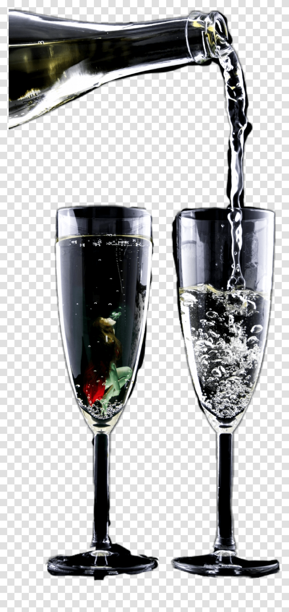 Water Pouring Bottle Hwineglass Bubbles Champagne Stemware, Goblet, Wine Glass, Alcohol, Beverage Transparent Png