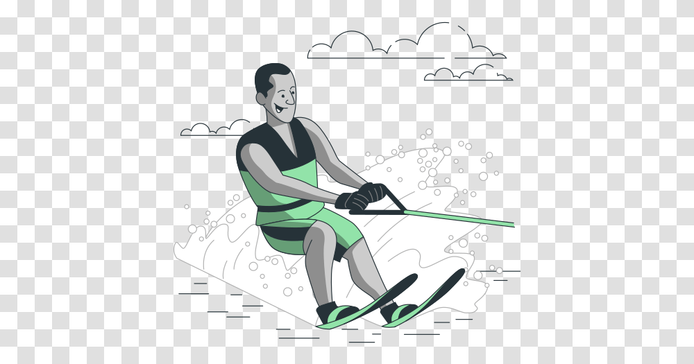 Water Ski Customizable Isometric Illustrations Amico Style Sporty, Person, Outdoors, Vehicle, Transportation Transparent Png