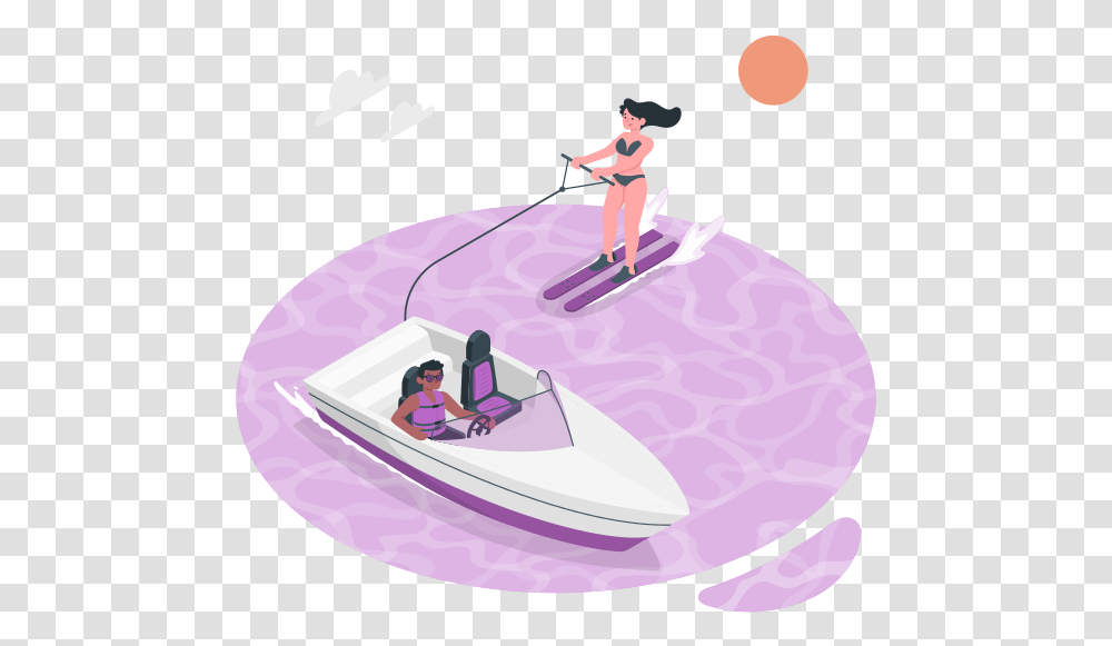 Water Ski Customizable Semi Flat Illustrations Pana Style Leisure, Person, Human, Boat, Vehicle Transparent Png