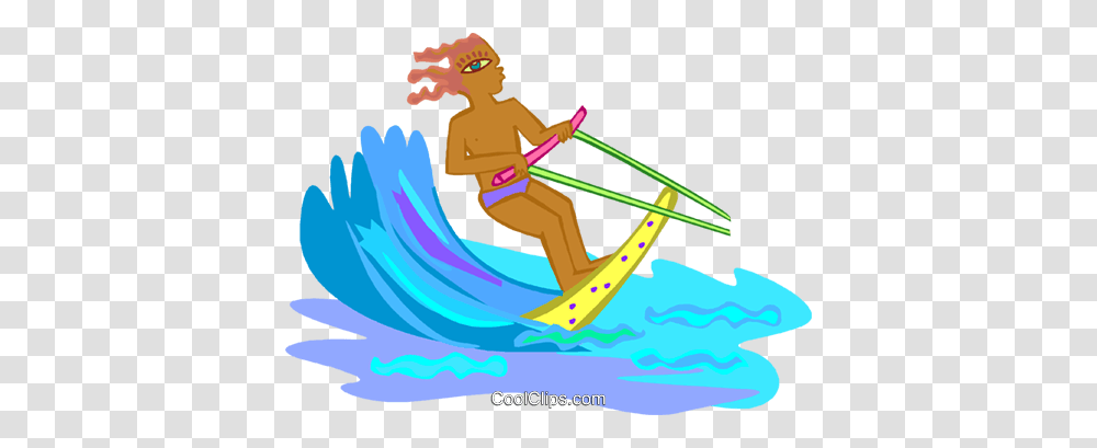 Water Skiing Royalty Free Vector Clip Art Illustration, Nature, Outdoors, Sea, Ocean Transparent Png
