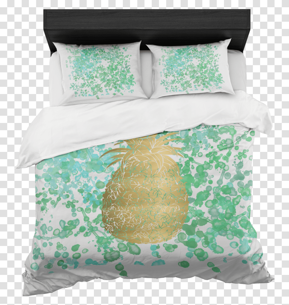 Watercolor And Gold Pineapple Duvet Bed In A Box With Pink Pineapple Bedding, Pillow, Cushion, Blouse Transparent Png